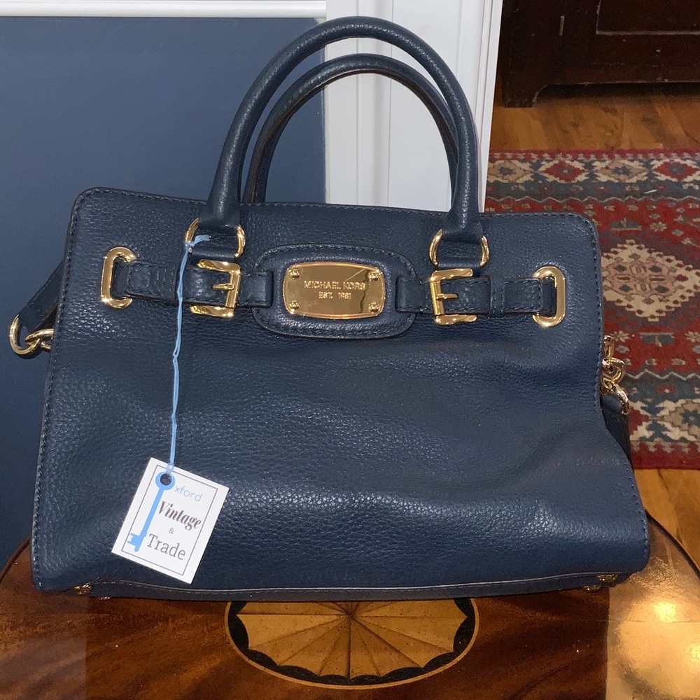 Michael Kors Dark Blue Satchel with Gold Accents